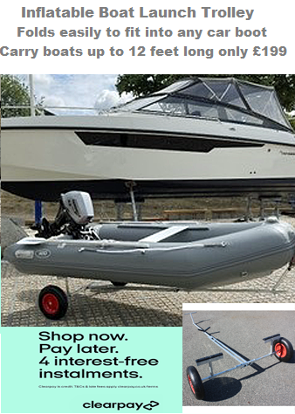 dinghy launch trolley fitted with boat trailer rollers